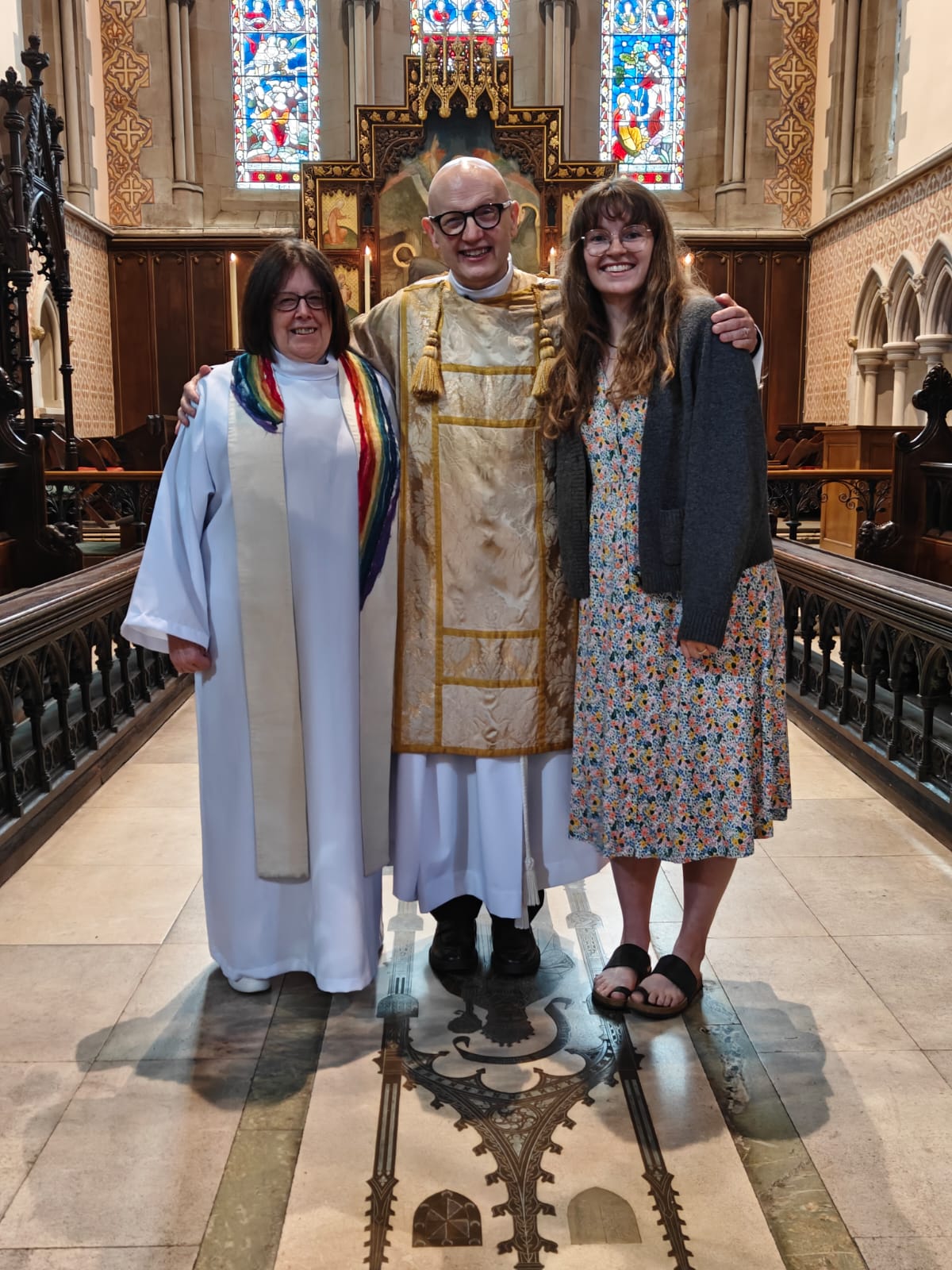 Tosh being ordained deacon with Victoria and Liz